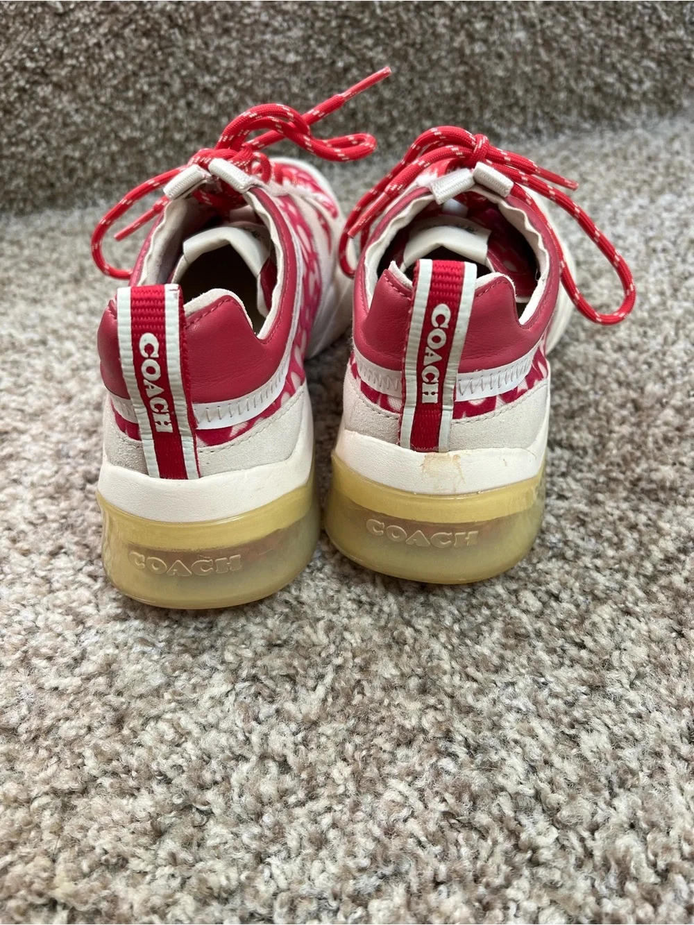 Coach Cream and Pink Signature Pattern Sneakers